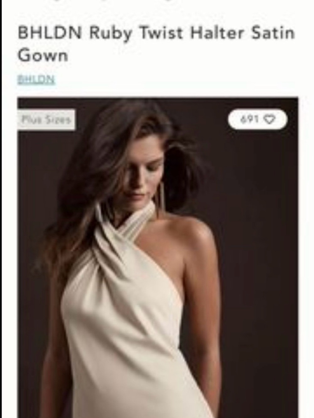 BHLDN Ruby Twist Halter Satin Gown xs Anthropologie champagne dress 00-0